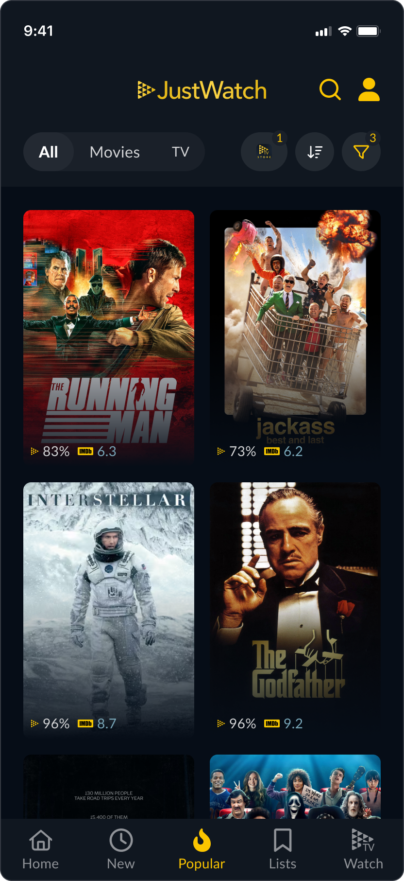 JustWatch TV Store app screen
